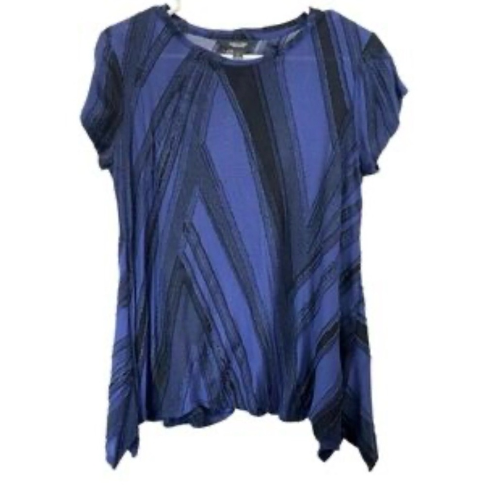 Simply VeraWang Stylish Blue and Black Women's Textured Sharkbite Top Small